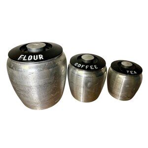 Vintage Kromex Spun Aluminum Canister Set Flour Coffee Tea Mid Century MCM